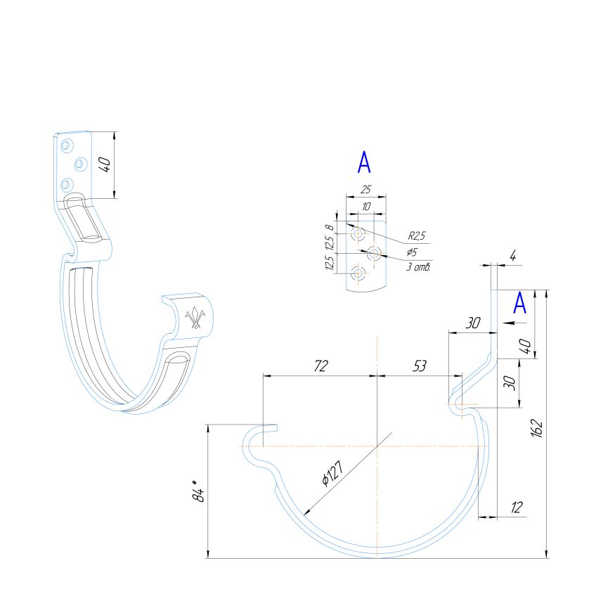 Крюк короткий усиленный модернизированный с комплектом крепления Aquasystem, PU MATT, RAL 8017 Коричневый 150/100 купить в Анапе