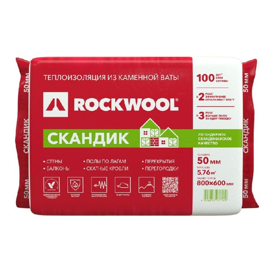 Утеплитель Лайт Баттс Скандик 50х600х800 Rockwool купить в Анапе