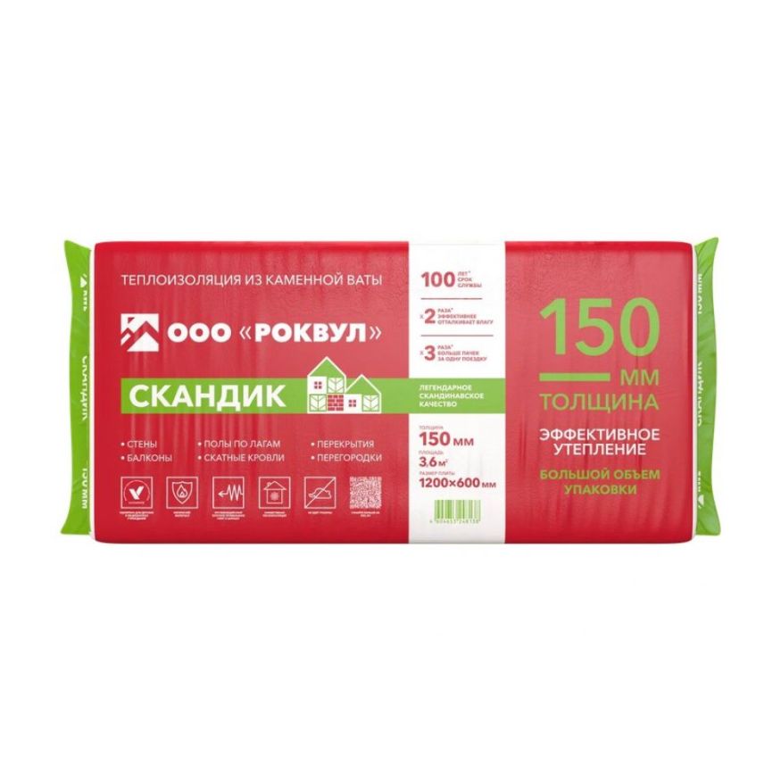 Утеплитель Роквул Скандик XL 150мм, 5 плит, 3.6м2, 600х1200мм, 0.54м3 Rockwool купить в Анапе