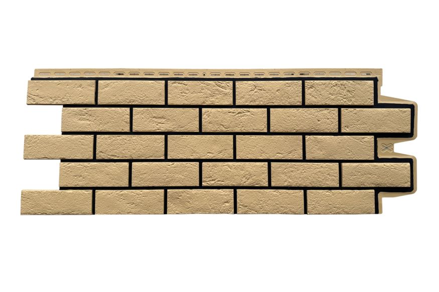 Фасадная панель Grand Line, Состаренный кирпич Design, Песочный, шов RAL 9005 купить в Анапе